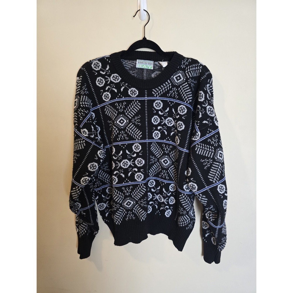 Whitefish Bay Vintage Men's Chunky Knit Pullover Sweater Black And White L 90s‎